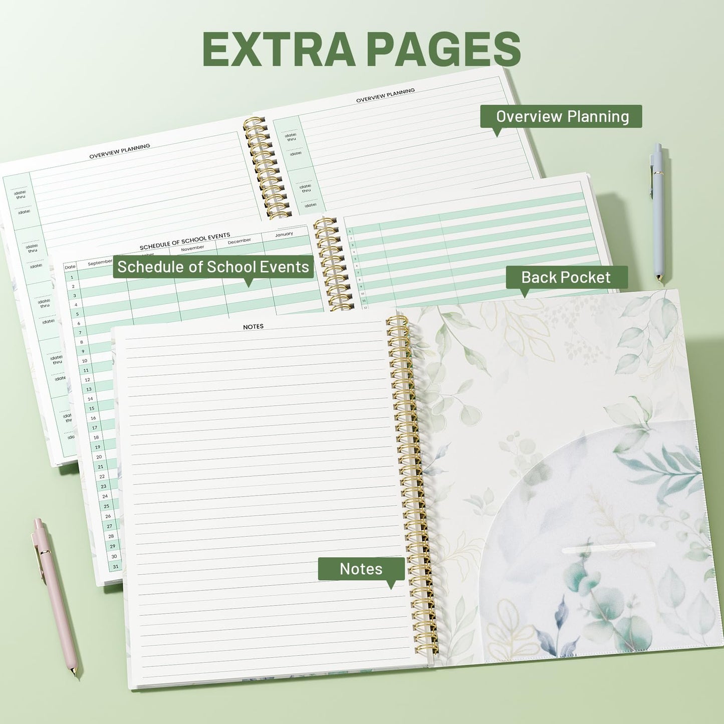 SUNEE 8 Period Teacher Lesson Plan Book - Days Vertically, Undated Teacher Planner 2026-2027 Academic Year, 8.5 x 11 Inch, 104 Pages/52 Sheets (40 Weeks), Waterproof PVC Cover, Back Pocket, Full Leaf