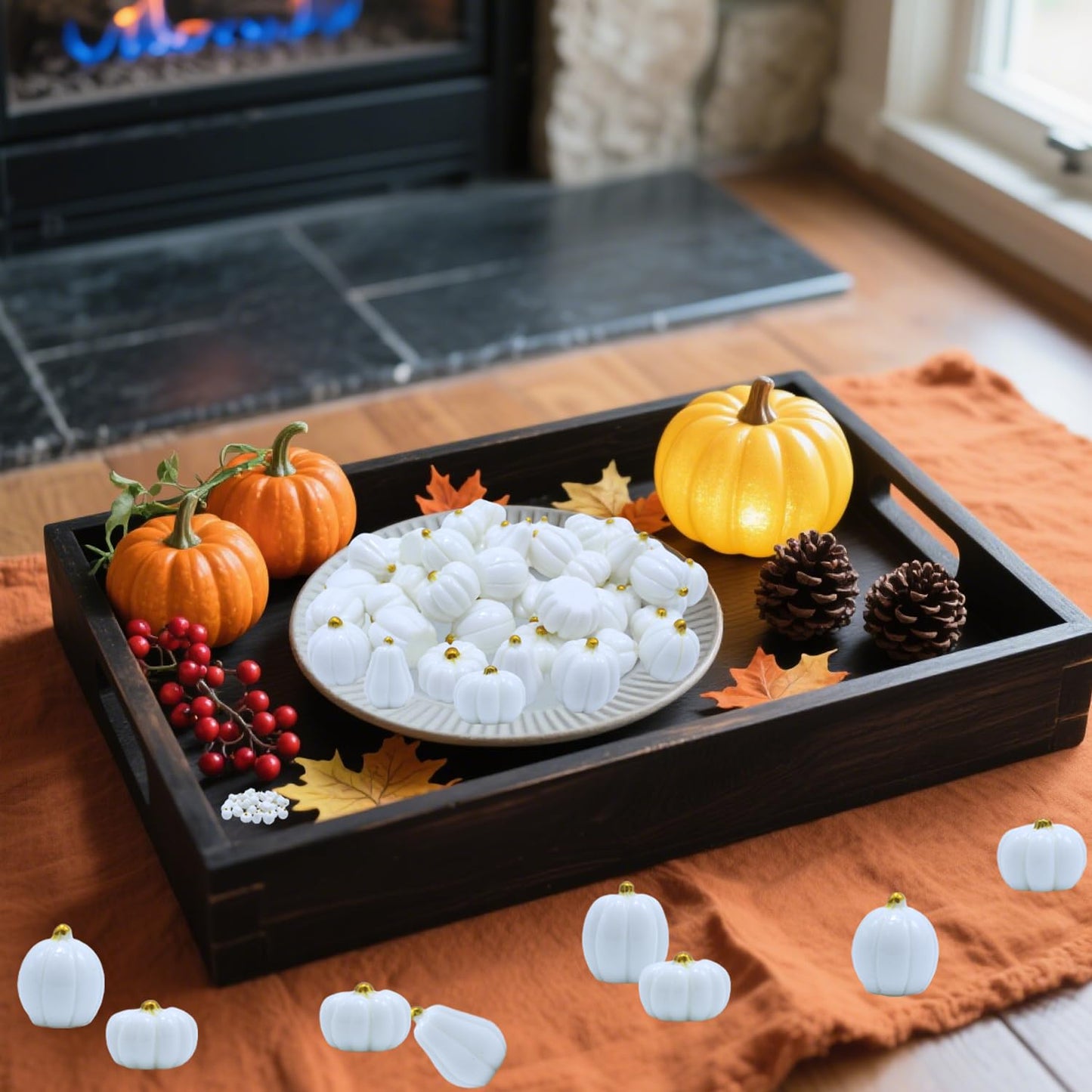 DoubleWood Mini Pumpkins for Crafts, 60Pcs Decorative Miniature Pumpkin, Little Fake Pumpkin, White Pumpkins for Fall Decor, Halloween, Thanksgiving, Vase Filler (60, White)