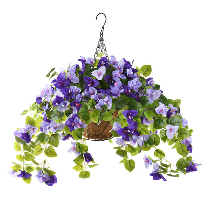 Homsunny Artificial Fake Hanging Flowers Plants Basket for Outdoor Decoration, Faux Silk Flower Bougainvillea Planter Look Real UV Resistant for Home Porch Patio Balcony Yard Spring Decor(Purple)