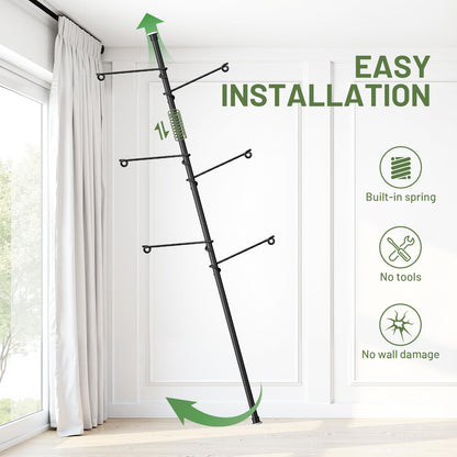 Zononoca Tension Rod Plant Stand, Plant Poles for Hanging Plants Indoor, Metal Floor to Ceiling Hanging Plants Stand, Tension Pole Plant Stand with 6 Hooks (Fit 3.6-10ft)