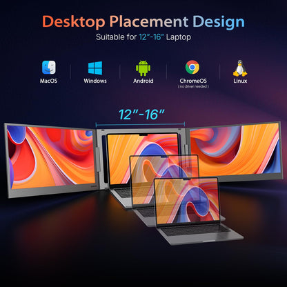 QQH 15.6" Laptop Screen Extender, Ultra-Slim Triple Portable Monitor, One Cable USB-C Dual Portable Monitor, Travel Monitor, Portable Laptop Monitor Extender for 12"-16" Laptops, MacOS/Windows/Android