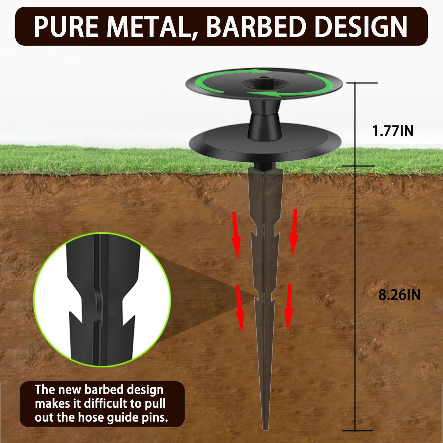 8PCS Metal Garden Hose Guide Spike, Hose Guides for Garden Heavy Duty, Cast Iron Garden Hose Guides for Outside, Rustproof Coated Hose Guide Stakes for Lawn & Yard, Plant & Flower Bed Protection
