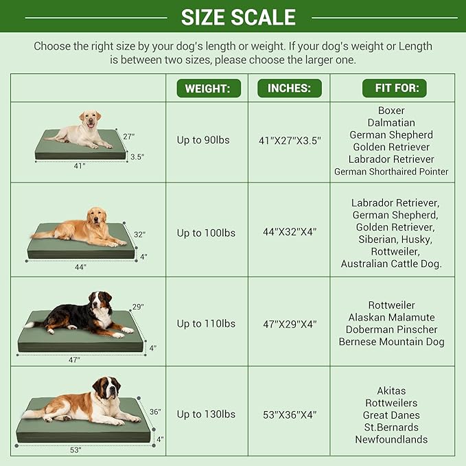 Vonabem Outdoor Dog Bed Waterproof Washable, XXL Crate Pad 48 Inch, Cooling Wipeable Leather Pet Beds with Removable Cover Reversible, Durable Anti-Slip Kennel Pads 47"x29" Green