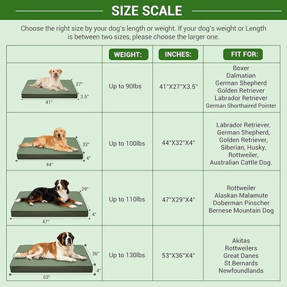 Vonabem Outdoor Dog Bed Waterproof Washable, XL Large Dogs Crate Pad 42 inch, Cooling Wipeable Leather Pet beds, Foam Anti-Slip Kennel Pads with Removable Cover Reversible, 41"x27" Green