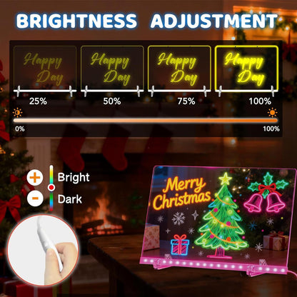 LED Note Board with Colors, 13.8"X10" 4 Modes & 7 Colors Rewritable LED Acrylic Drawing Board, Holiday Trend Gift, for Schools, Home Offices