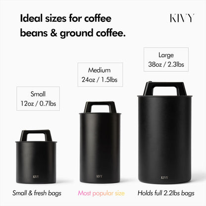 KIVY Vacuum Coffee Canister - Push Lid Preserves Coffee Aroma & Oil - Stainless Steel Airtight Coffee Canister - Container for Ground & Coffee Bean Storage - Coffee Storage Jar - Removes Excess Air
