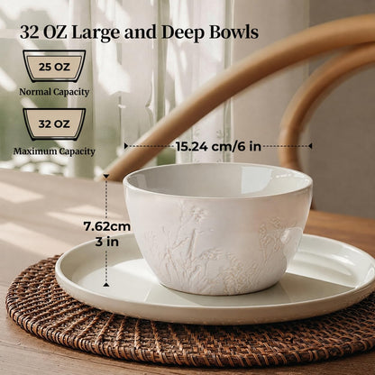 DOWAN 32 OZ Cereal Bowls – Ceramic Bowls Set of 4, Large Soup Bowls for Cereal, Ramen, Pho, Pasta & Salad Bowls – Stackable Soup Bowls, Microwave & Dishwasher Safe