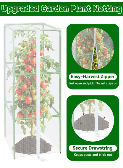 ZeeDix 43.3" x 16.1" Garden Bird Netting for Square Tomato Cage, 6 Pack Garden Mesh Barrier, Plant Covers Protect Tomatoes, Vegetables, Blueberry Bush from Birds & Pests