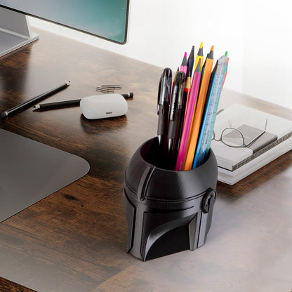 KwatTsz Cool Helmet Pen Holder, Armor Figurine Pencil Holder for Office Desk Decor, 3D Printed, Black, Durable and Fun Gift Idea