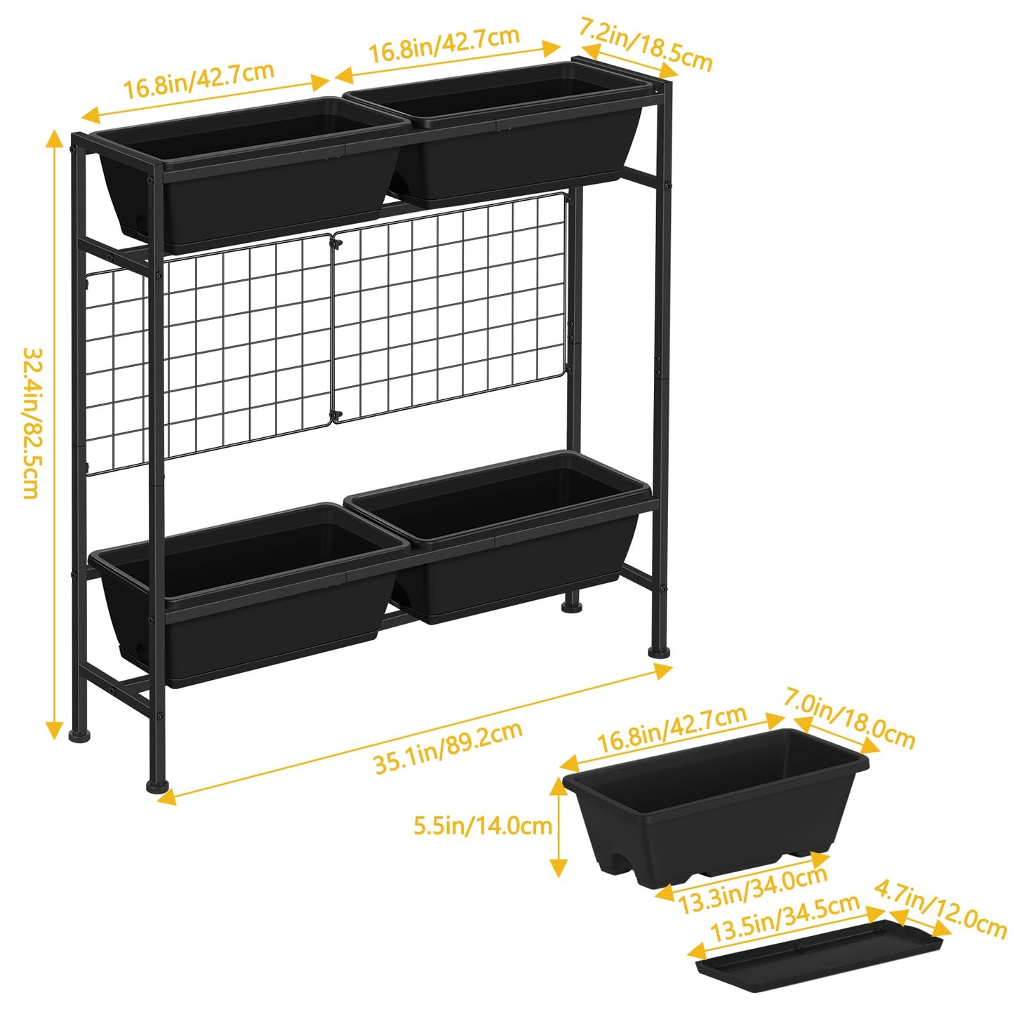ETELI Vertical Raised Garden Beds Outdoor Elevated Herbs Garden Planter Boxes with Trellis and Legs 32.4" Flowers Beds Vertical Planters for Small Climbing Plant Vegetables Patio Balcony, Black