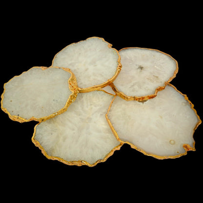 POSHIO Coasters Set of 5 Agate Stone Coaster- Table Decor Accessories- Beautiful Coasters Gift Set- Easy Fit for Mugs, Glasses & Small Bowls (5, Whites, Irregular)