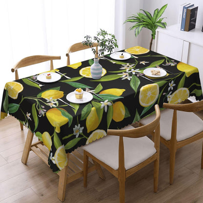ZYPHORIEL Lemon Fruits Floral Rectangle Tablecloths Black Lemon Table Cloths Dacorative Kitchen Dining Tablecloth for Rectangular Tables,Washable Table Cover for Party 54 x 72 Inch