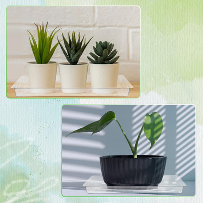 SiliFine 20 Pcs Clear Plastic Plant Saucer Rectangular Plant Drip Trays Transparent Thick Heavy Duty Plastic Liners for Planters for Indoors Outdoors Flower Pots Window Sills Window Shelf, 14" x 6"