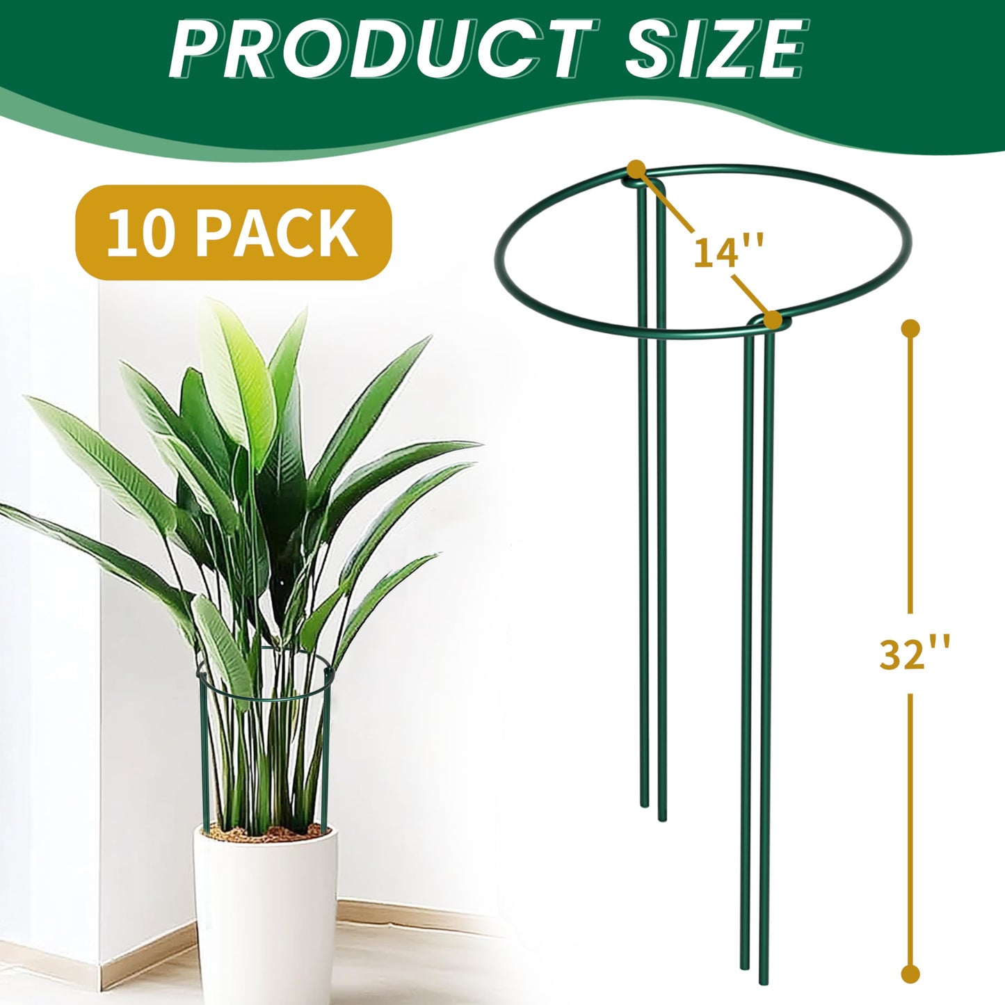 TCBWFY 14" Dx32 H Plant Supports Stakes for Large Heavy Plants,10Pack Peony Supports,Heavy Duty 5mm Wire Peony Cages,Interlock Garden Supports Ring Border Support,Plant Support Cage for Rose Flower