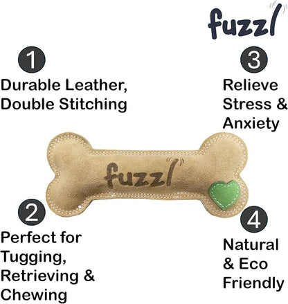 Fuzzl Large Leather Bone Dog Toy Natural and Tough Dog Toys - Long Lasting Chew Toys for Aggressive Chewers - Strong Dog Toy for Dogs and Puppy