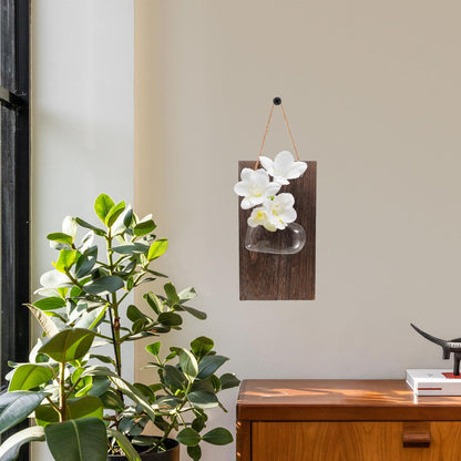 ifundom Wall Mounted Hydroponic Glass Vase with Wooden Stand, Small Flower Pot for Indoor Plant Propagation and Home Décor, Creative Hanging Terrarium Planter for Living Room and Office
