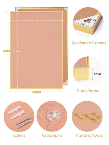Bulletin Board 30 x 20 inches, Aluminum Framed Fabric Cork Board with 10 Push Pins (Blush Coral, 30 x 20 inches)