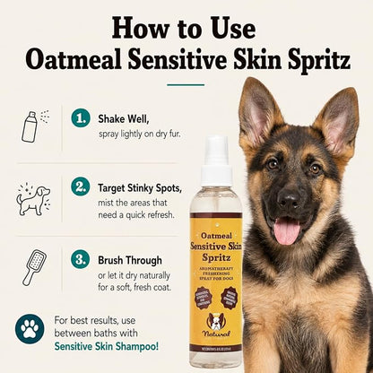 Natural Dog Company Sensitive Skin Dog Deodorizing Spray: Ideal with Sensitive Skin Dog Shampoo, Long Lasting Dog Perfume, Dog Spray Deodorizer, Neutral Scented Dog Spray with hints of Lavender, 8 oz