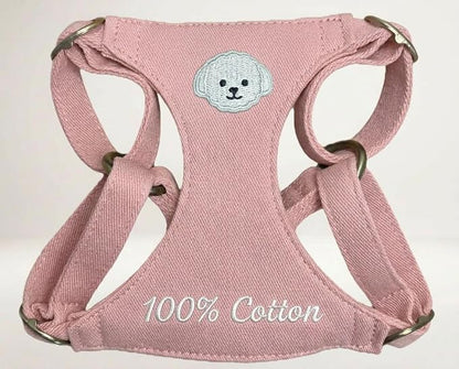 AetruffyPet 100% Cotton Dog Harness and Leash Set – Soft Breathable Vest for Small Dogs, Adjustable No-Choke Design, Lightweight Walking Set (XS/S/M) (Pink, XS)