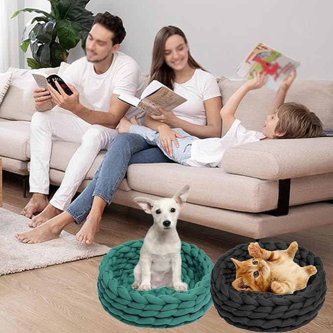 Woven Dog Bed Basket, Knitted Cotton Cat Bed Round Washable Woven Cat Pet Bed Chunky Dog Basket, Orthopedic, Chunky Knit Dog Nest,Dog Bed,Dog Cave,Dog Bedding(Purple,19")