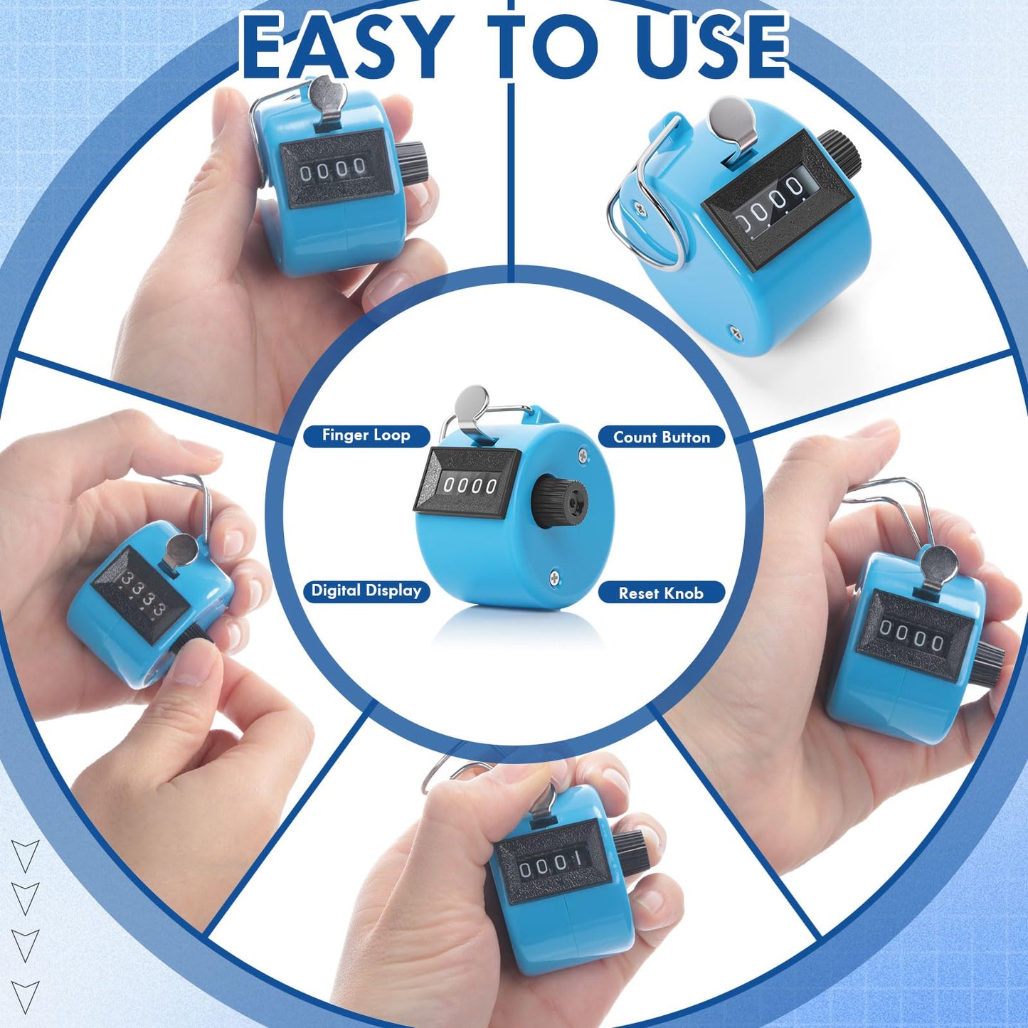 Kingdder 40 Pcs Handheld Tally Counter, 4 Digit Number Clicker Counter, Metal Hand Mechanical Register for Coaching, Knitting, People, Golf and Row
