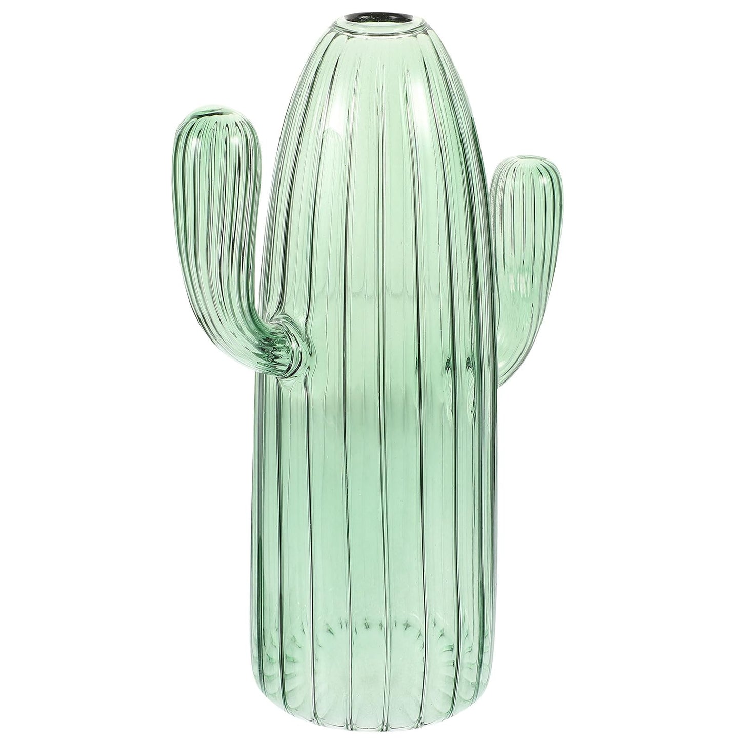 Beavorty Cactus Shaped Glass Hydroponic Plant Vase Green Decorative Terrarium Jar for Home Office Table Centerpiece