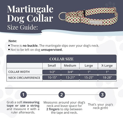 Lucky Love Dog Martingale Dog Collar - Adjustable, No-Slip, Durable, & Soft Webbing Collar for Male and Female Dogs Ideal for Training & Walking - in Unique Pongo Pattern, Small