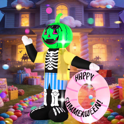 HZGDEJTG 6FT White Ghost Zombie Holding Flower Wreath Outdoor Inflatable Decoration, with Built-in LED Light, Suitable for Halloween Parties, Indoor and Outdoor Lawns, and Party Venues.