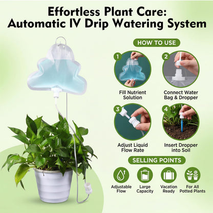 Zhengmy 12 Pcs 500ml Plant Self Watering Bags, Cloud Shape Automatic Drip Irrigation System with Adjustable Valve and Support Stakes, Slow Release Vacation Plant Waterer for Indoor Outdoor Plants