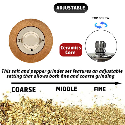 Salt and Pepper Grinder Set Manual Pepper Mill Refillable with Stainless Steel Handle Adjustable Coarseness Ceramic Core, Enjoy Best Fresh Pepper Salt Spices (Seasoning Not Included)