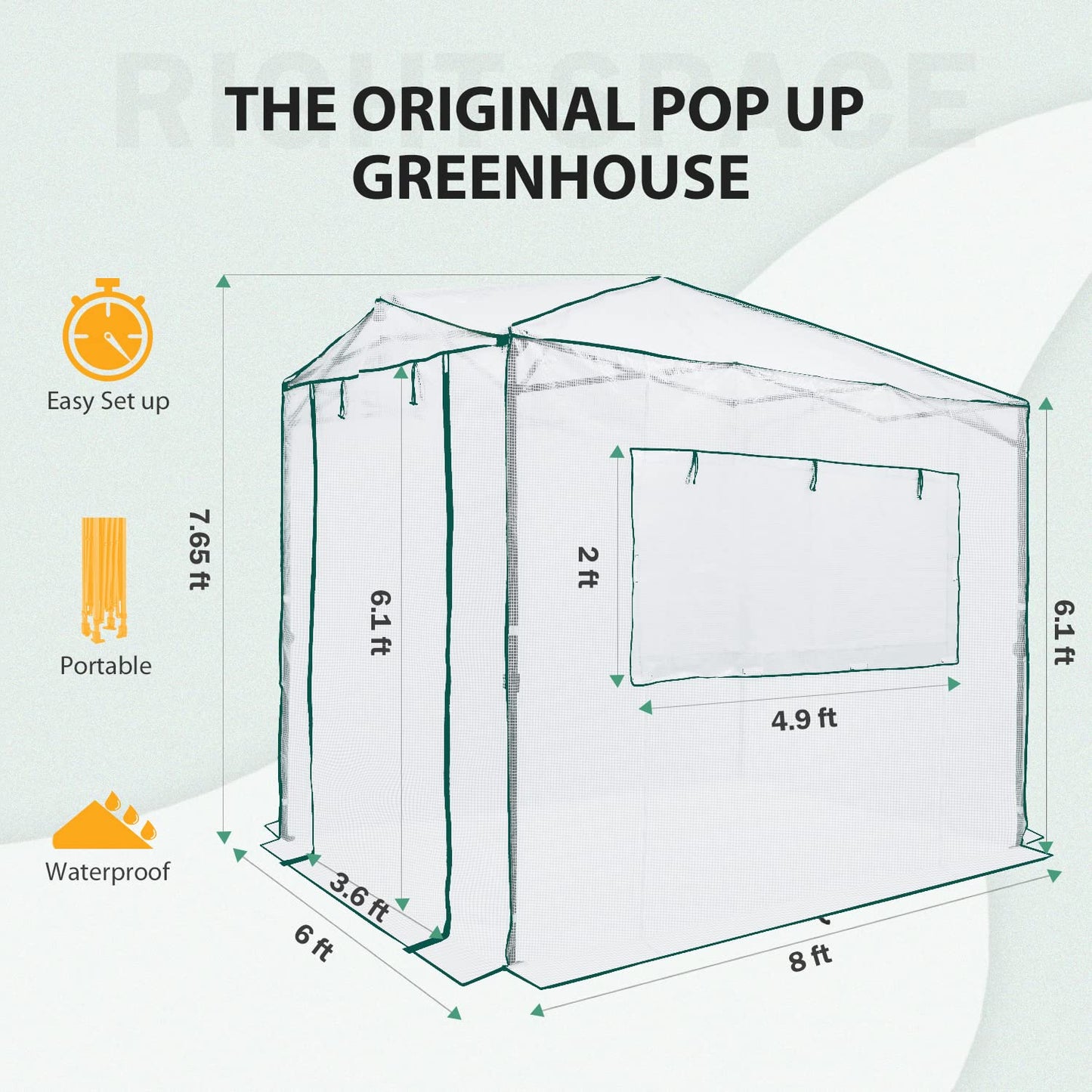 EAGLE PEAK 8x6 Portable Walk in Greenhouse, Pop Up Indoor Outdoor Greenhouse, Green House Kit with Zippered Roll-Up Doors and Windows, PE Cover, Clear/White