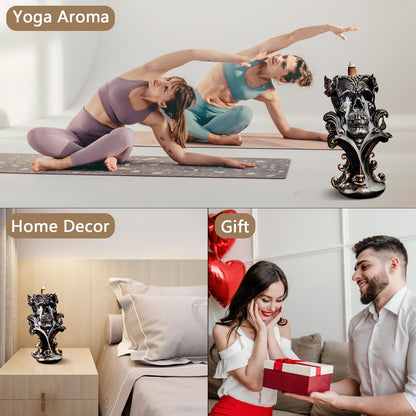 Comeon Backflow Incense Holder Burner Resin Skull Incense Burner Waterfall Incense Burner Home Decor + 20 Backflow Incense Cones + 30 Incense Sticks +1 Tweezer +1 Mat（Metallic Gold）