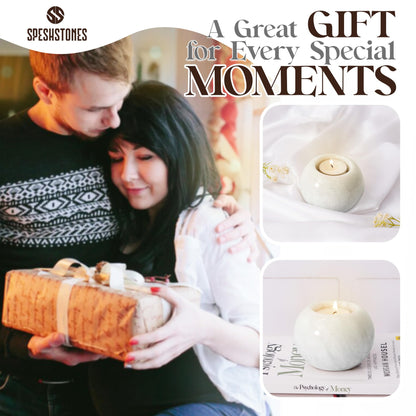 SPESHSTONES Marble Tealight Candle Holder 3.5 Inch White Gifts, Stone Holders for Votive Candles & Small Tea Lights Set of 2 for Birthday, Wedding Decorations