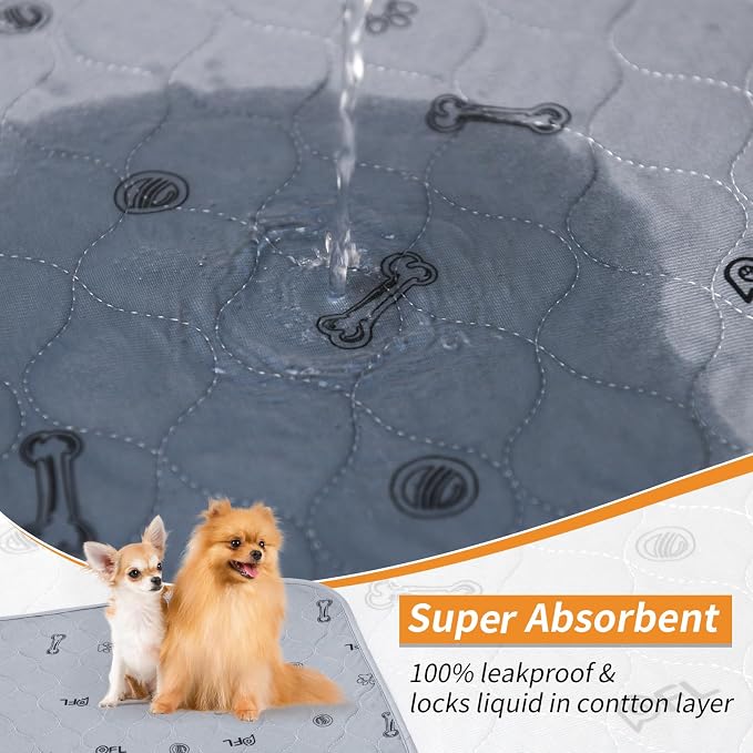 Washable Pee Pads for Dogs: 24x36 Reusable Puppy Pads, Absorbent Whelping Mats with Non-Slip Bottom Waterproof Bone Print