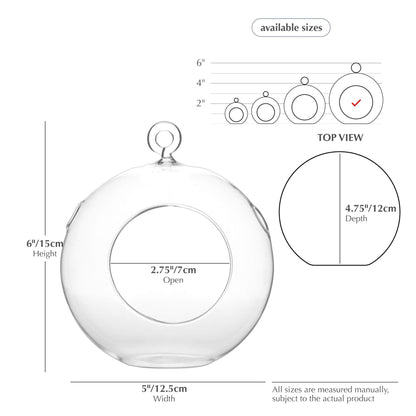 WGV Hanging Terrarium Globe, Width 5", Height 6", DIY Air Succulent Planter, Clear Glass Vase Orb with Flat Bottom, Candle Holder for Windowsill Outdoor Garden Decor, 1 Piece