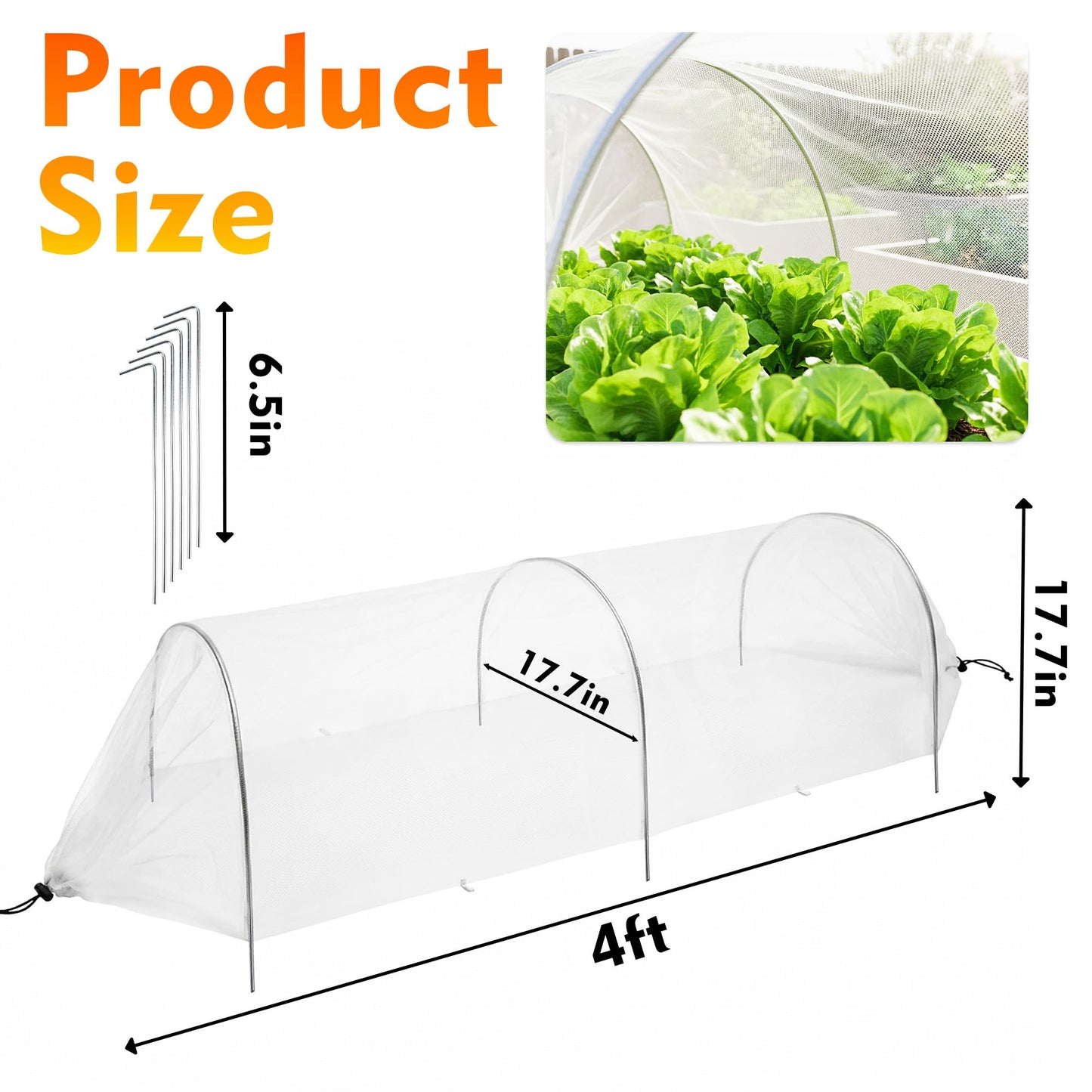 2PCS warmfarm 4ft Garden Row Accelerator Plants Cover, Pop Up Garden Bed Tunnel Net with 6 Stakes, Ready-to-Use Design Garden Beds Vegetable Rows Plant Protector for Protecting Vegetable Fruit