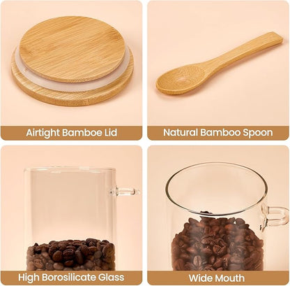 4 Pack Overnight Oats Containers with Bamboo Lids and Spoons - 22 oz Airtight Glass Jars with Lid, Meal Prep Jars for Chia Pudding, Yogurt, Salad, Cereal, Coffee, Flour | Food Storage Canister
