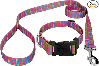 Country Brook Petz - Bubblegum Pink Plaid Everyday Collar and Leash - Plaid and Argyle Collection Featuring Charming Designs (1 Inch, Extra Large)