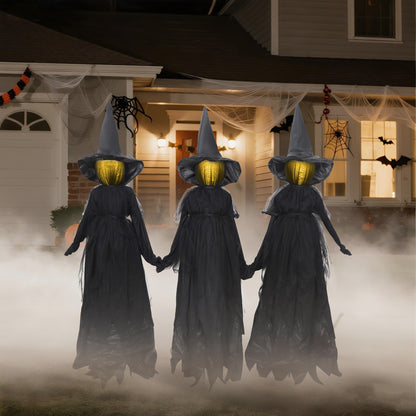 DR.DUDU Halloween Decorations Outdoor 4.6 FT Light Up Witch Stakes Set of 3