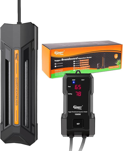 hygger 500W Aquarium Heater with Controller, Adjustable & Submersible Fish Tank Heater with Digital Display Safety Triple Protection Beeping Alarm for Saltwater and Freshwater 65-135 Gallon