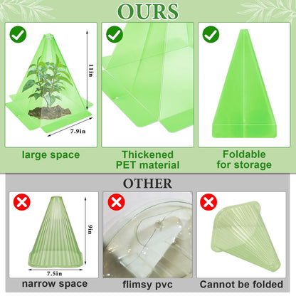 20 Pack Garden Cloches for Plants, Green Reusable Bell Plant Cover, Plastic Small Plant Seedling Protector with 40pcs Metal Stakes, Mini Greenhouse Against Sun, Frost, Snails, Birds, 7.8" x 11"
