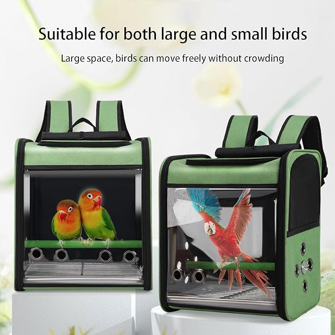 Bird Stroller Bird Backpack Carrier with Perch 14 * 11 * 16in Panoramic View with 3 Side Vents Removable Tray for Conures Parakeet Budgie (Coffee)
