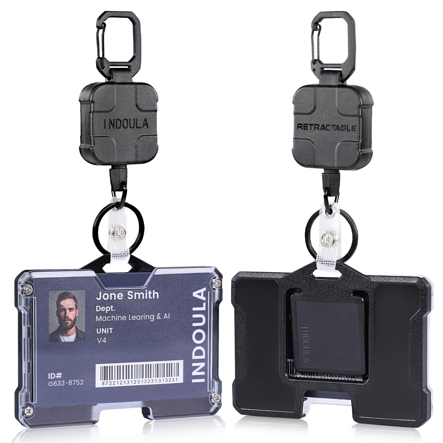INDOULA Retractable Horizontal Badge Holder,Large ID Card Holder with 31.5" Retractable Reel and 4 Cards Slot(1 Pack,Black).