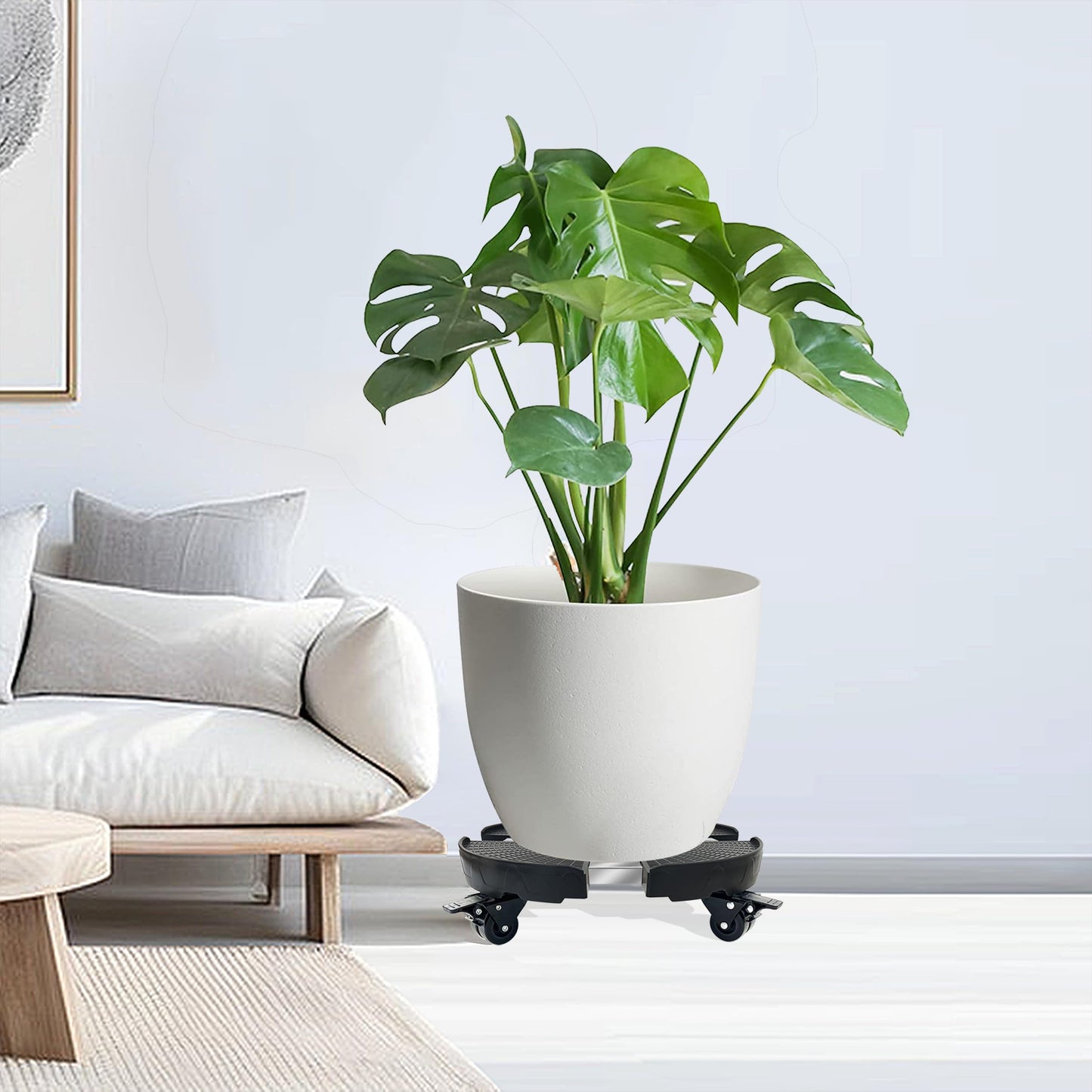 CASIMR Plant Caddy with Wheels, Heavy Duty 440lbs Capacity Rolling Plant Stand, 15-20 Inch Adjustable Indoor Outdoor Plant Dolly, Round Plant Roller Base Flower Pot Rack Holder Trolley Casters Tray, Black