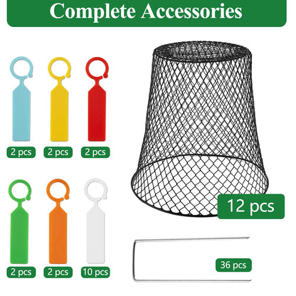 Cyrico 12 Pcs Plant Protectors from Animals, Chicken Wire Cloche Kit with Stakes and Labels, Metal Mesh Garden Cloches Keeps Out Rabbits, Squirrels and Birds for Seedlings Vegetables Flowers Outdoor