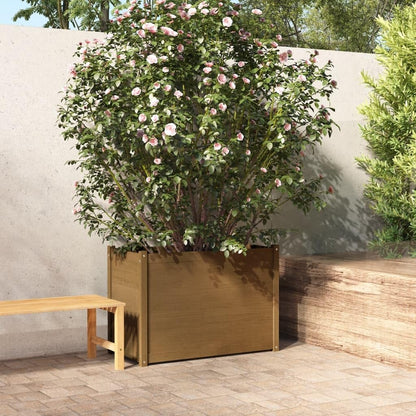 Foknhdi Honey Brown Large 39.4 x 39.4 x 27.6 in Solid Pine Garden Planter Box Raised Square Outdoor Wood Bed for Patio Balcony Backyard Vegetables Flowers