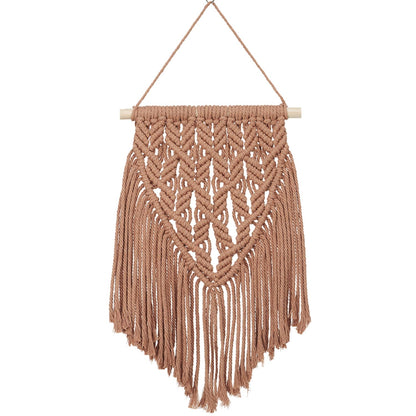Small Macrame Wall Hanging Decor Boho Tapestry for Bedroom Living Room Dorm Nursery and Office, Cute Aesthetic Wall Art for Small Spaces for Teen Girls and Home Decor (Toffee Brown, 16*10 Inch)