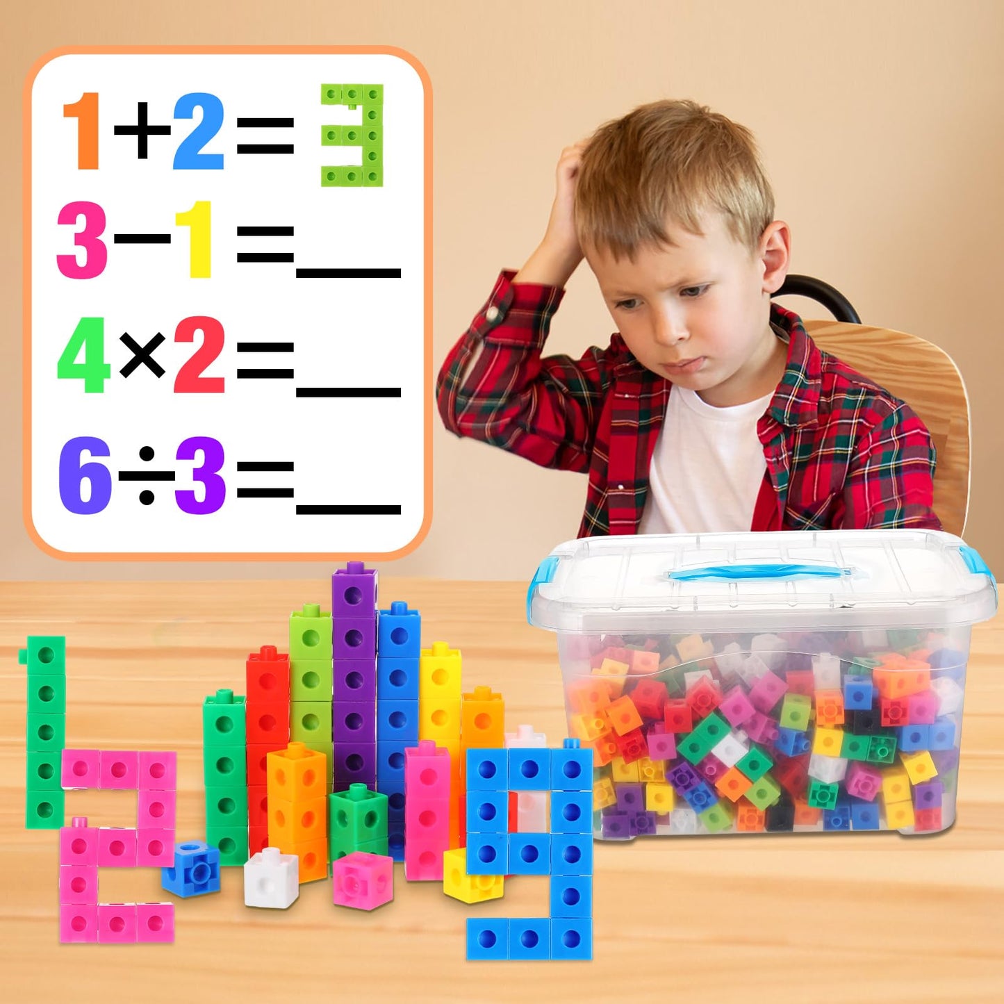 Jenaai 300 Pcs Linking Cubes with Storage Container Counting Cubes, Colorful Plastic Counting Block, Math Manipulatives Classroom Learning Supplies for Preschool Kindergarten(Blue)