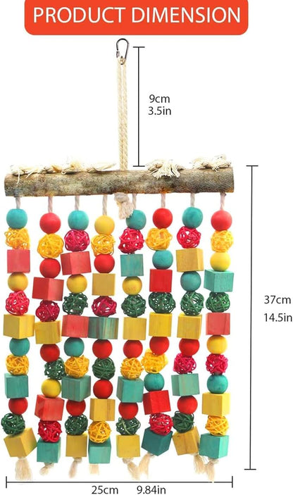 MQ Large Bird Parrot Toy,Bird Chewing Toy Natural Wooden Wooden Blocks Takraw Parrot Cage Bite Toy Suits for Large Medium Birds Macaws African Grey Cockatoos Amazon Parrots