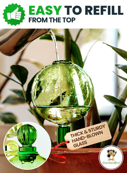 3pcs 16 Oz Plant Watering Globes for Indoor Plants with Metal Self Watering Planter Insert - Premium XL Glass Hand-Blown Globes - Automatic Plant Waterer Indoor, Gift Idea for Gardeners [3 Globes]